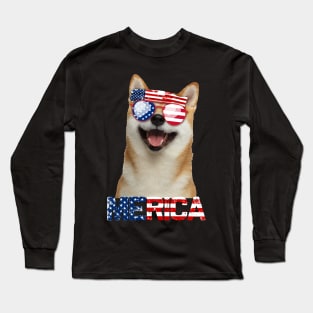 Merica Shiba Inu Dog American Flag 4Th Of July Long Sleeve T-Shirt